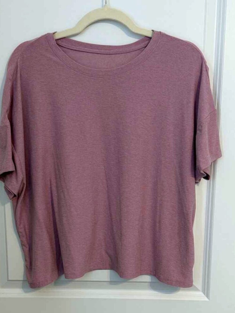 Casual Heather Mauve Short Sleeve Boxy Tee Crew Neck Relaxed Oversized Everyday - Picture 2 of 2